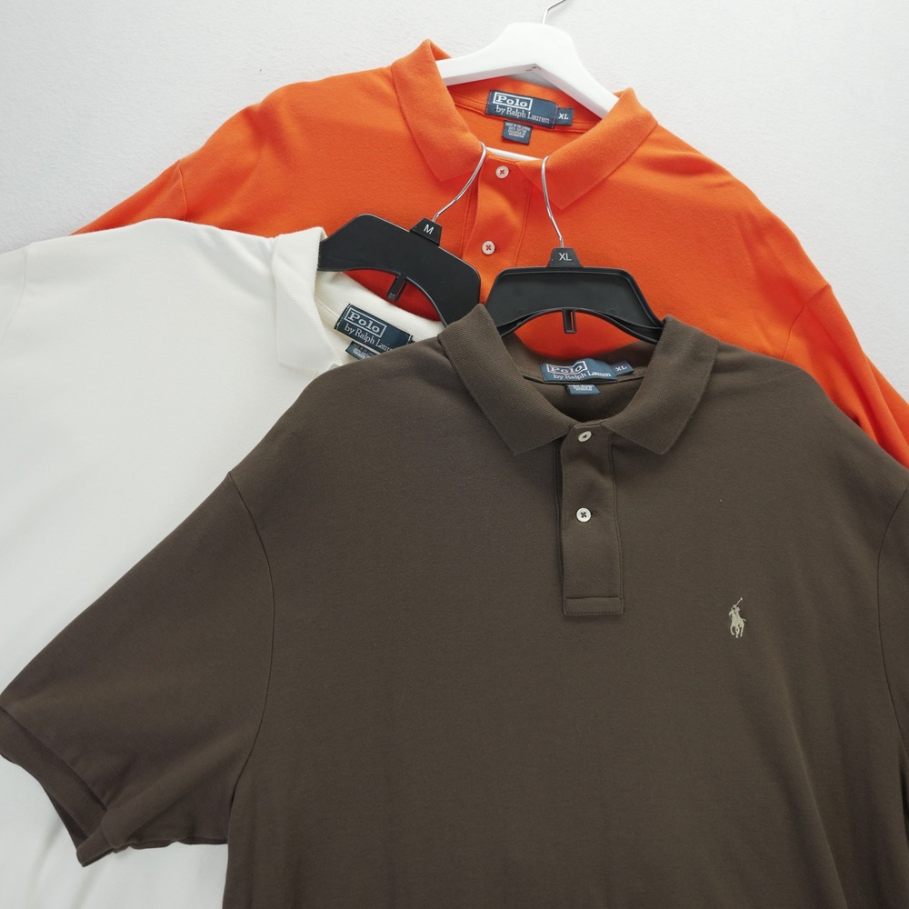 Polo Ralph Lauren Mens XL Short Sleeve Polo Shirts Lot of 3 Brown Orange Cream